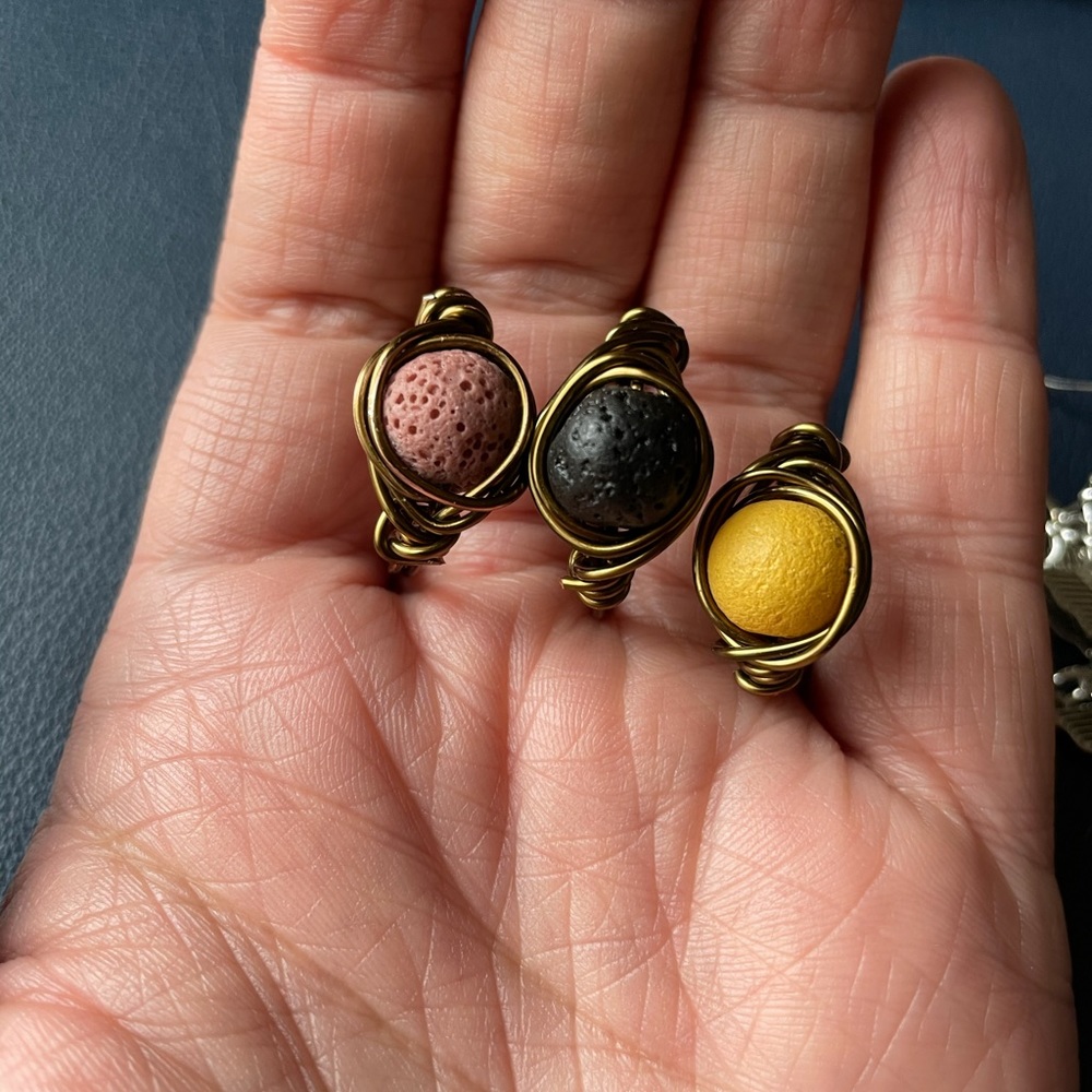 Black/Pink/Yellow Handmade wire wrapped ring